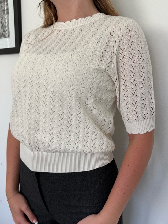 Ann Taylor Tops - Ann Taylor Cream Short-Sleeve Eyelet Knit Pullover